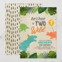 Dinosaur Birthday Invitation Two Wild Dinosaur Par