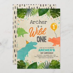 Dinosaur Birthday Invitation Wild One Dinosaur Par