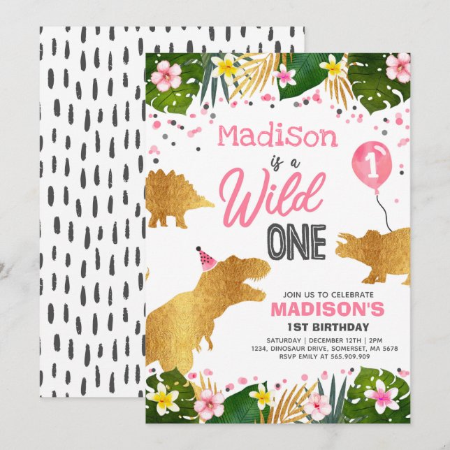 Dinosaur Birthday Invite Wild One Dinosaur Party Einladung (Vorne/Hinten)