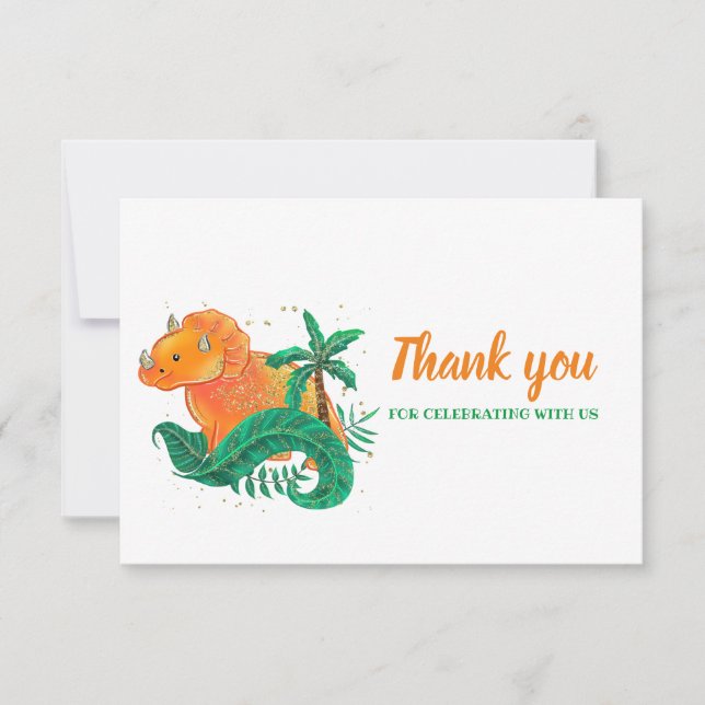 Dinosaur Birthday | Orange Triceratops Vielen Dank Dankeskarte (Vorderseite)