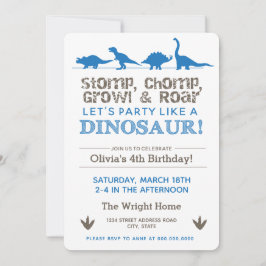 Dinosaur Birthday Party Blue Stomp Chomp Roar Einladung