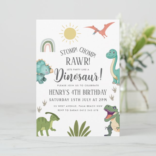 Dinosaur Birthday Party Einladung (Stehend Vorderseite)