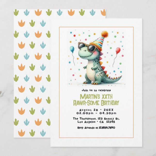 Dinosaur Birthday Party Einladung (Vorne/Hinten)