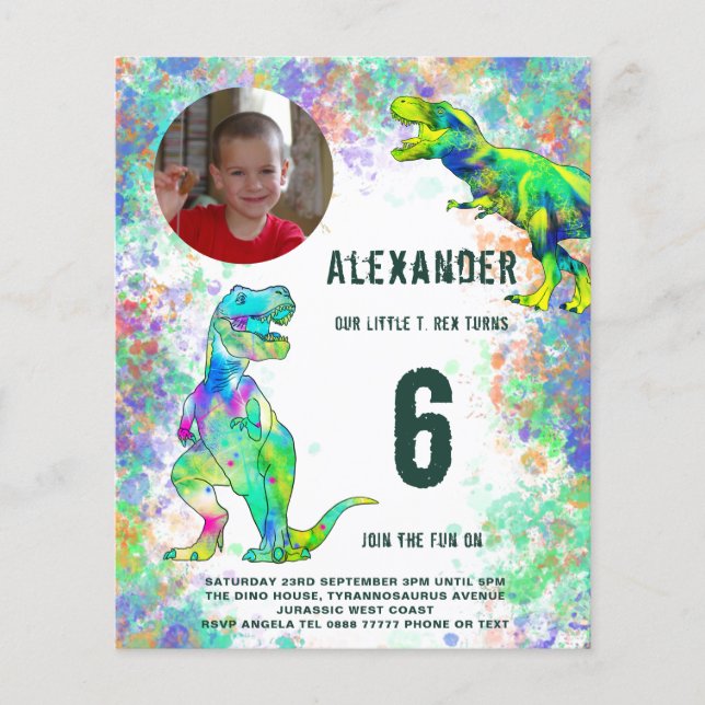 Dinosaur Birthday Party Foto Budget Flyer (Vorne)