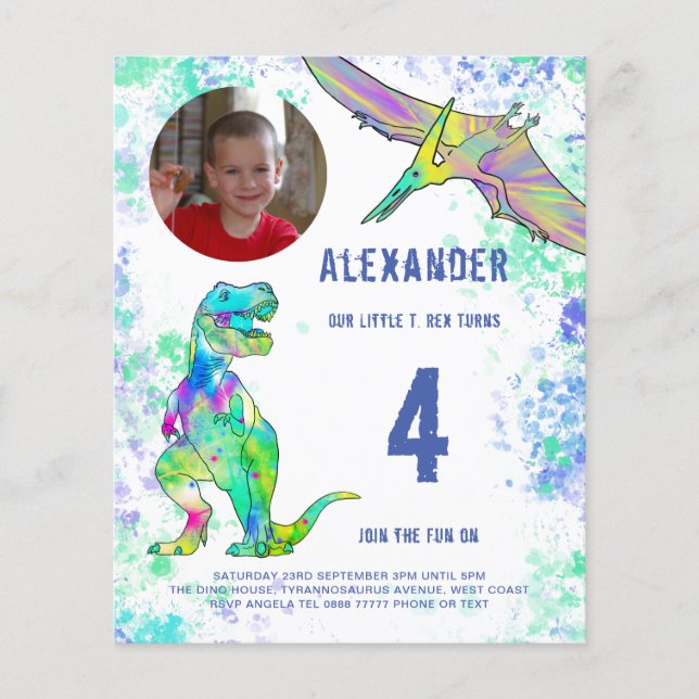 Dinosaur Birthday Party Foto Budget Flyer (Vorne)