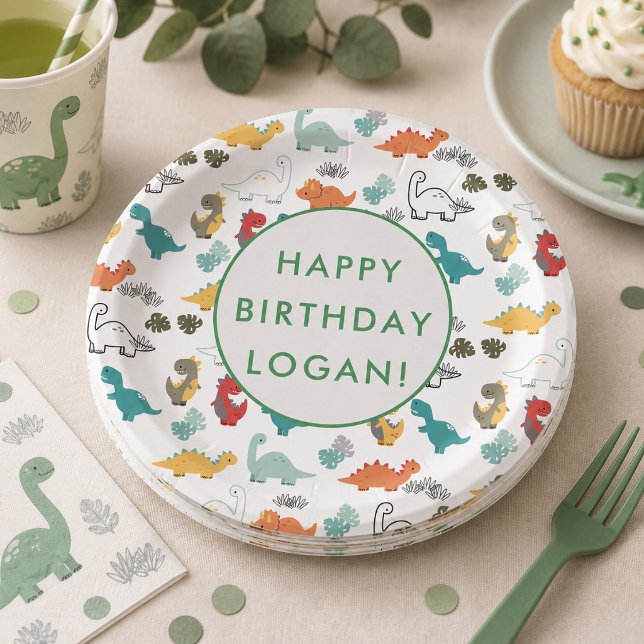 Dinosaur Birthday Party Foto Pappteller (Dinosaur Birthday Party Photo Paper Plates)