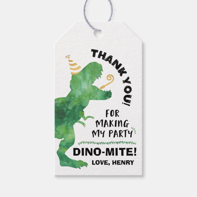 Dinosaur Birthday Party Gefallen Geschenktags Geschenkanhänger (Vorderseite)