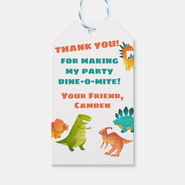 Dinosaur Birthday Party Gefallen Vielen Dank Geschenkanhänger (Vorderseite)