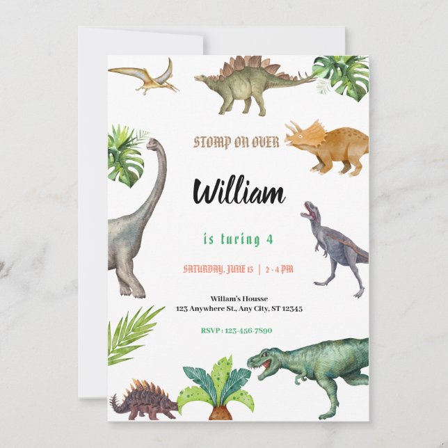 Dinosaur Birthday Party Invitation  (Devant)