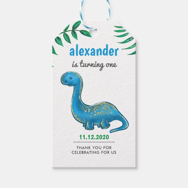 Dinosaur Birthday Party | Niedlich Blue Dino Viele Geschenkanhänger (Vorderseite)