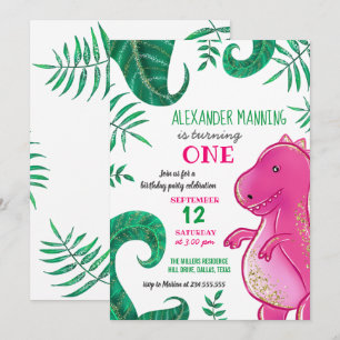 Dinosaur Birthday Party   Niedlich T-Rex Rosa Einladung