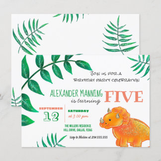 Dinosaur Birthday Party | Niedliche Orangentricera Einladung