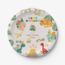 Dinosaur Birthday Party Paper Plate - Custom Foto