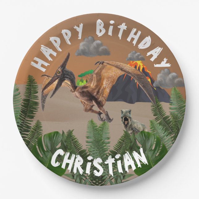 Dinosaur Birthday Party Pappteller (Vorderseite)