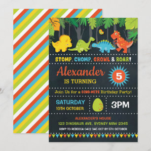 Dinosaur Birthday Party Roar Chalkboard Dino-Mite Einladung