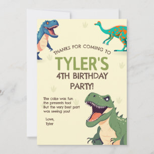 Dinosaur Birthday Party Vertikal Danke Karte