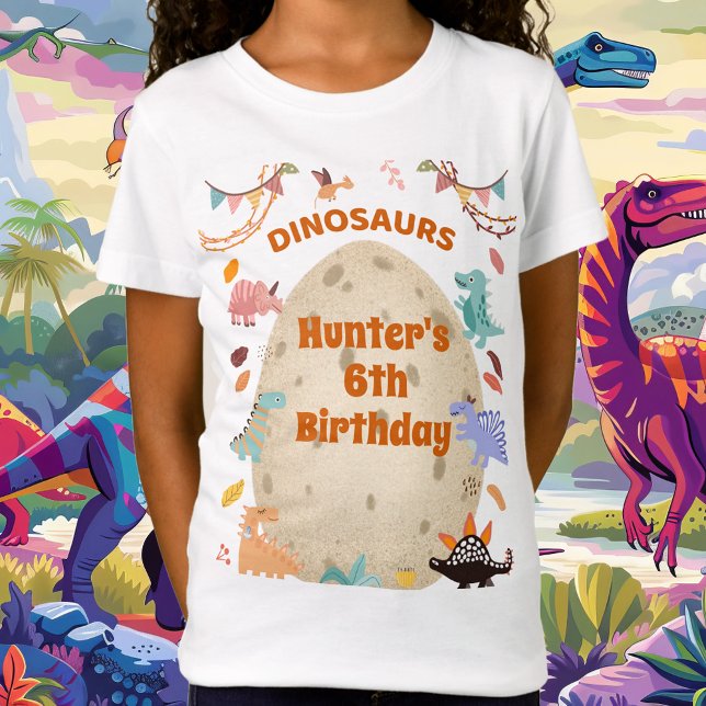 Dinosaur Birthday Party with Giant Dino Egg   T-Shirt (Dinosaur Birthday Party Tee with Name and Age)