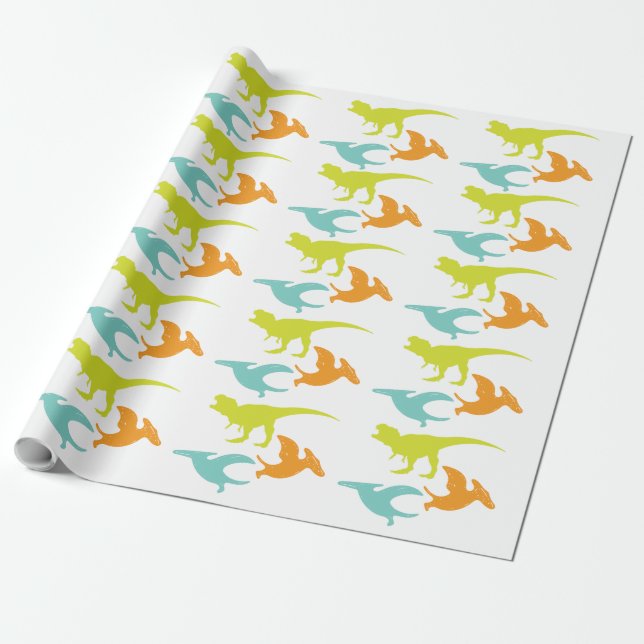 Dinosaur Birthday Silhouette Geschenkpapier (Ungerollt)