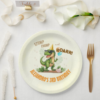 Dinosaur Birthday - Stomp Chomp Roar T-Rex Birthda Pappteller