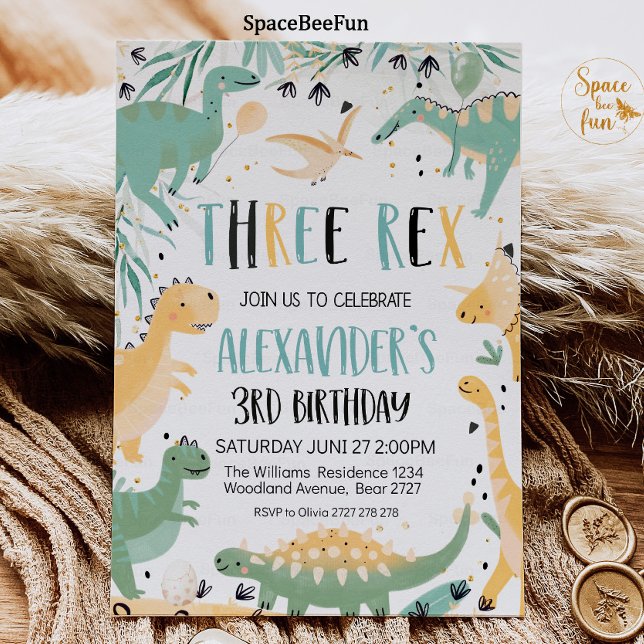 Dinosaur Birthday Three Rex Einladung Boy Dino (Dinosaur Birthday Three Rex Invitation Boy, Dinosaur Party invitation, Dino 3rd, Three rex birthday )