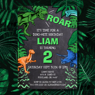 Dinosaur Birthday Trex Jurassic Chalkboard Party Einladung