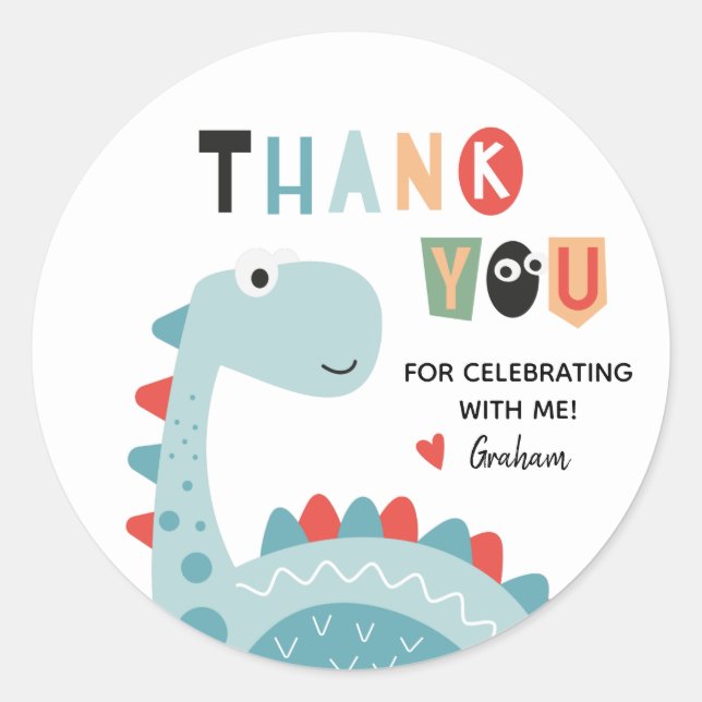 Dinosaur Birthday Vielen Dank Runder Aufkleber (Vorderseite)