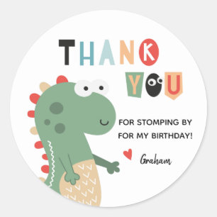 Dinosaur Birthday Vielen Dank Runder Aufkleber