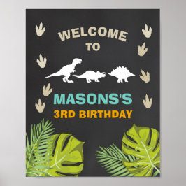 Dinosaur Birthday Welcome Sign Boy Blätter Party Poster