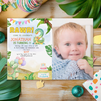 Dinosaur Birthday with Photo | Rawr Dino Party Einladung