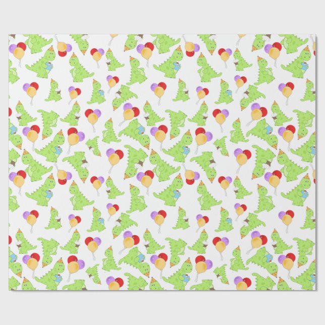 Dinosaur Birthday Wrapping Paper Geschenkpapier (Flach)