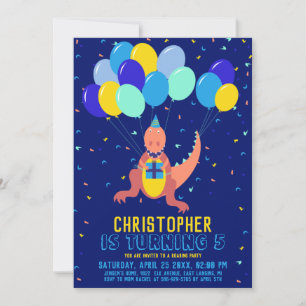 Dinosaur Blau Gelber Luftballon Konfetti Junge Geb Einladung