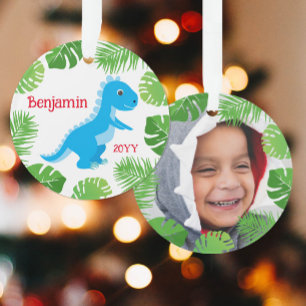 Dinosaur Blau T-Rex Foto Andenken Weihnachten Ornament
