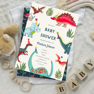 Dinosaur blaues Baby-Jungen-Baby-Party-Einladung Dankeskarte