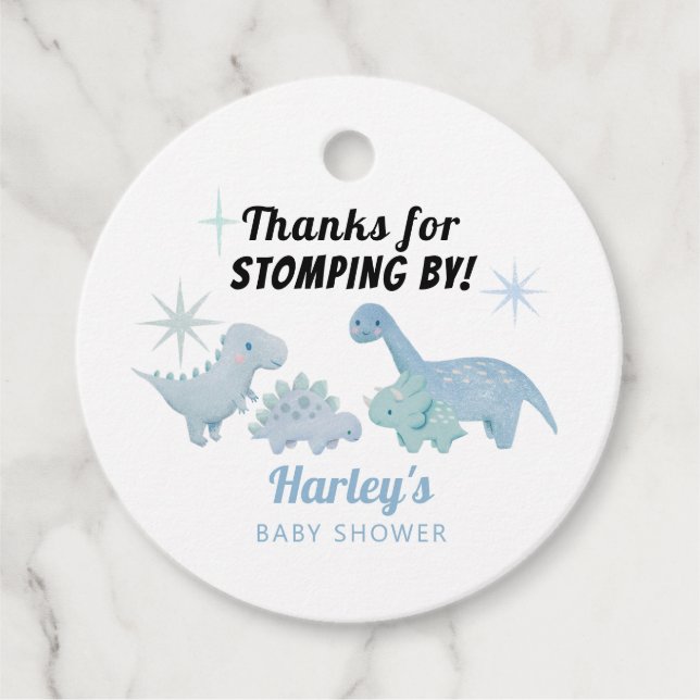 Dinosaur Blue Baby Dusche durch Geschenkanhänger (Vorderseite)