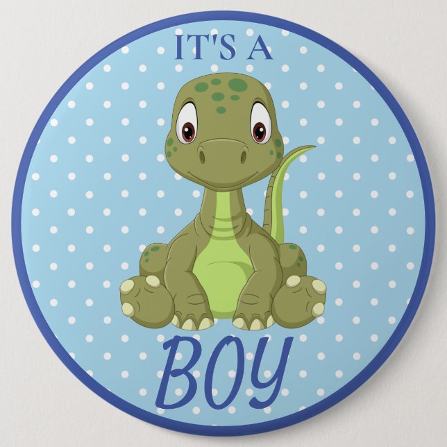 Dinosaur Blue Baby Dusche T Rex Button (Vorderseite)