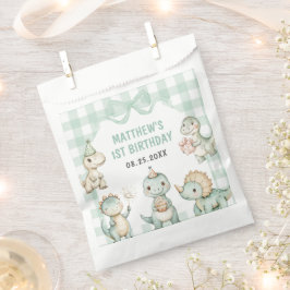 Dinosaur Blue Gingham 1. Geburtstags-Party Geschenktütchen