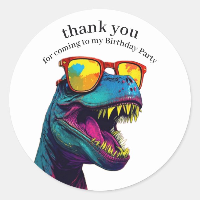 Dinosaur Blue Happy Birthday Vielen Dank Runder Aufkleber (Vorderseite)