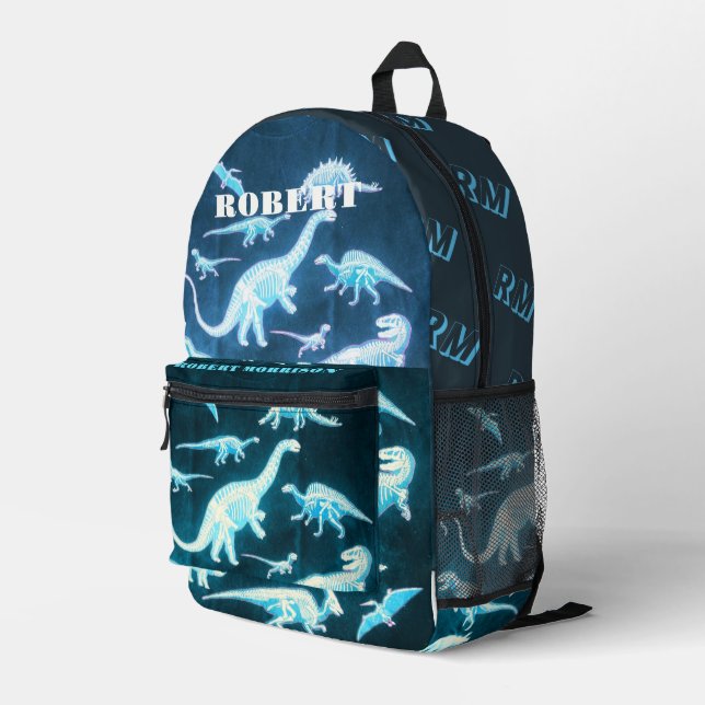 Dinosaur Blue Modern Fun Fluorescent Bedruckter Rucksack (Rückseitige Ecke Rechts)