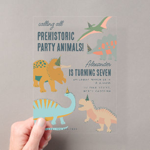 Dinosaur Boho Prähistorische Party-Tiere Geburtsta Acryleinladungen