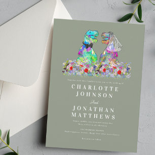 Dinosaur Boho Wildblumen Salbei Grün Hochzeit Einladung