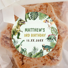 Dinosaur Boy 3. Geburtstag Party Runder Aufkleber