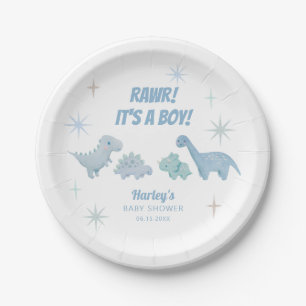 Dinosaur Boy Baby Shower Blue Pappteller