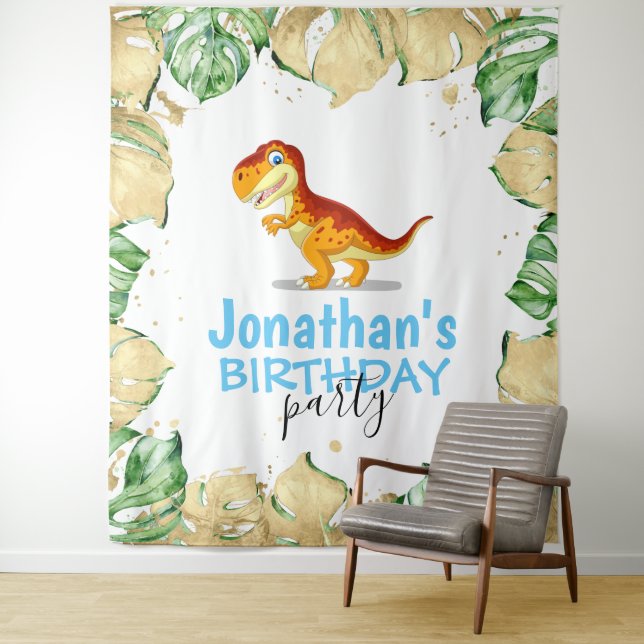 Dinosaur Boy BIRTHDAY Blue Hintergrund Wandteppich (Beispiel)