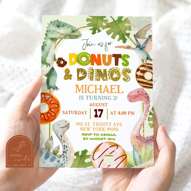 Dinosaur Boy Donuts und Dinos Birthday Party Einladung (Von Creator hochgeladen)