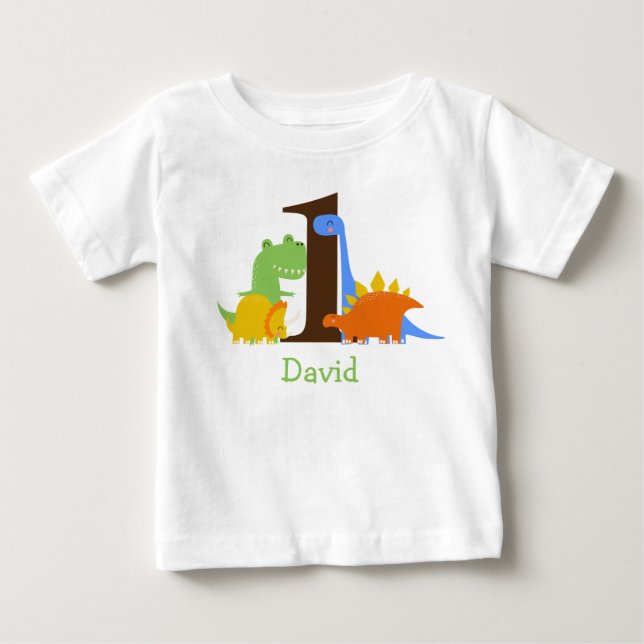 Dinosaur Boy First Birthday Outfit Baby T-shirt (Vorderseite)