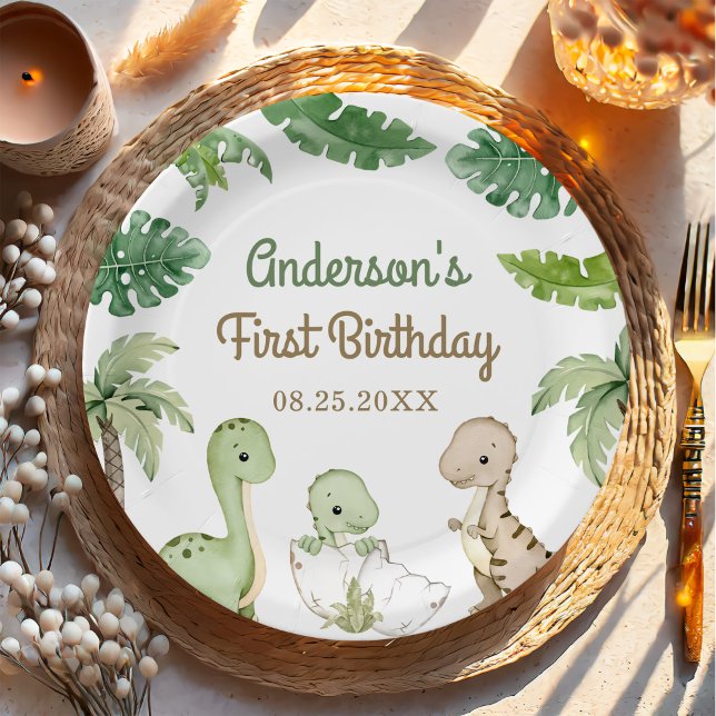 Dinosaur Boy Green 1. Geburtstag Pappteller (Von Creator hochgeladen)