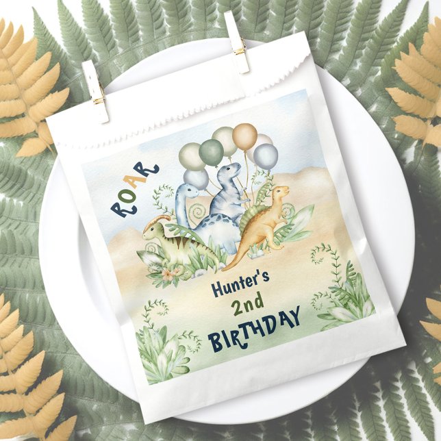 Dinosaur Boy Pastel Blue Green 2. Geburtstag Geschenktütchen (Dinosaur Boy Pastel Blue Green 2nd Birthday Favor Bag)