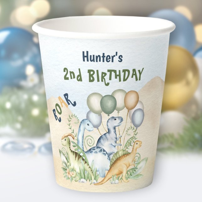 Dinosaur Boy Pastel Blue Green Geburtstag Pappbecher (Dinosaur Boy Pastel Blue Green Birthday Paper Cups)