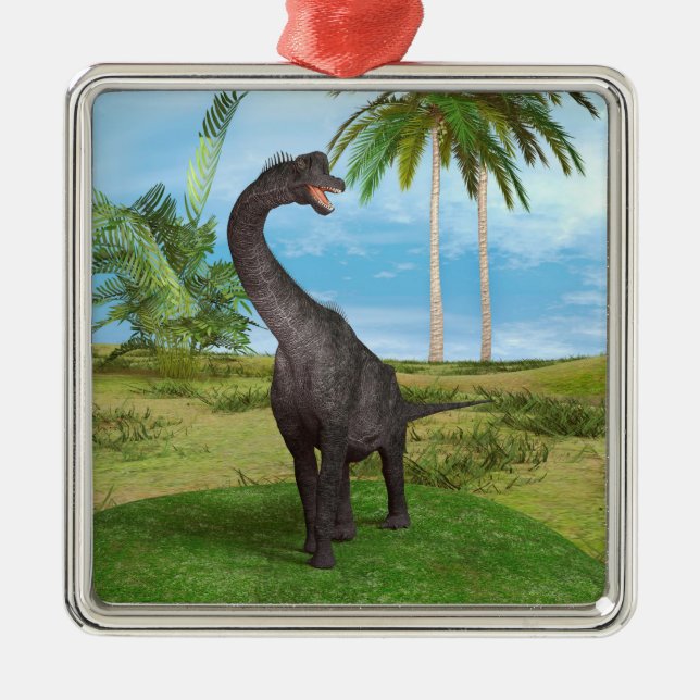 Dinosaur Brachiosaurus Silbernes Ornament (Vorne)
