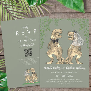 Dinosaur Braut & Bräutigam Sage Grün Hochzeits-QR- Einladung